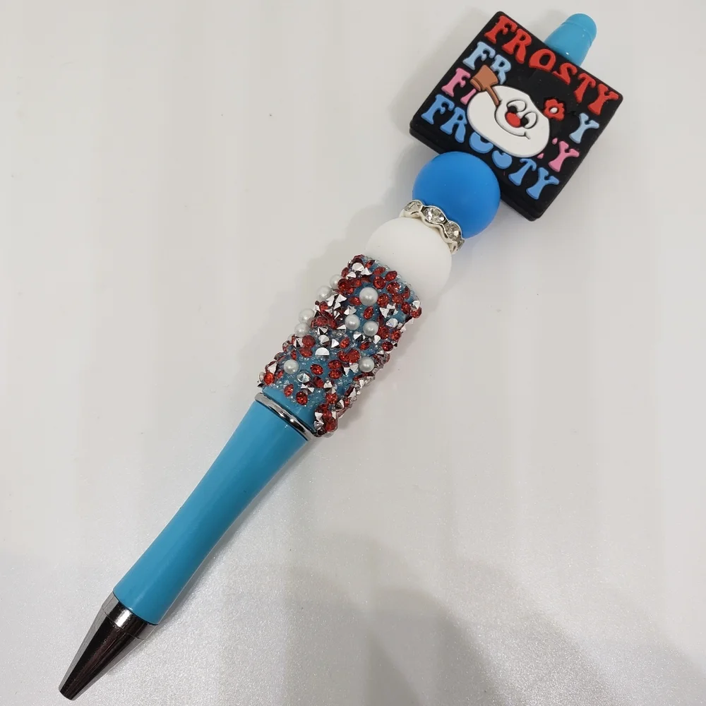 Handmade Rhinestone Retro Frosty The Snowman Beaded Silicone Focal Bead Pen